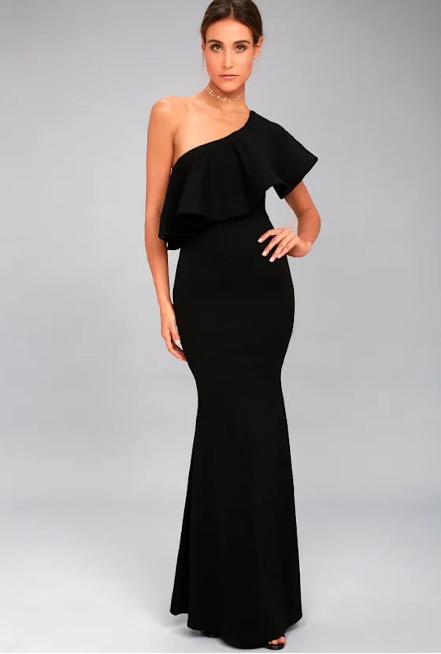 Lulus So Amazed Black One-Shoulder Maxi Formal Prom Black Tie Dress in Size M
